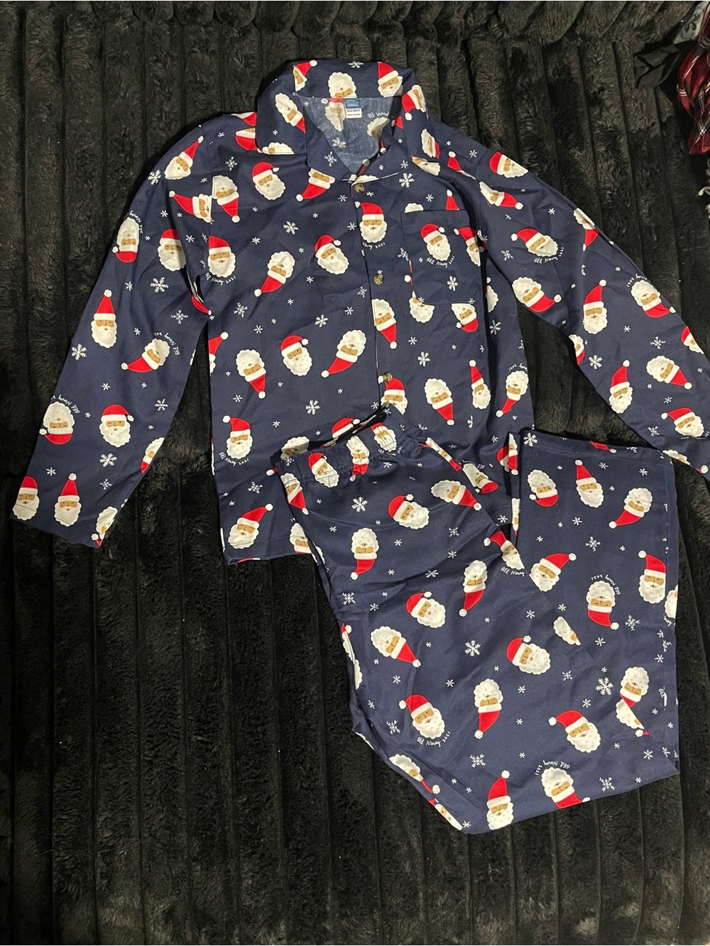 Old Navy Santa Flannel Pajama Set Blue & Red